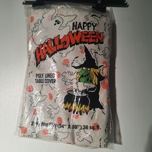 Vtg Halloween Pumpkin Ghost Rectangle Table Cover Lot Of 3 Poly Lined 54x96
